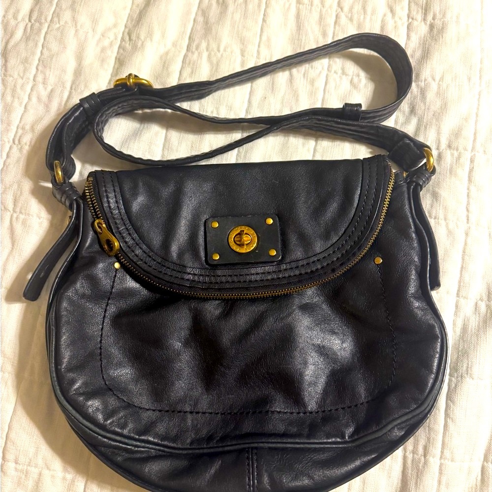 Marc By Marc Jacobs Black Leather Shoulder Bag with Gold Details